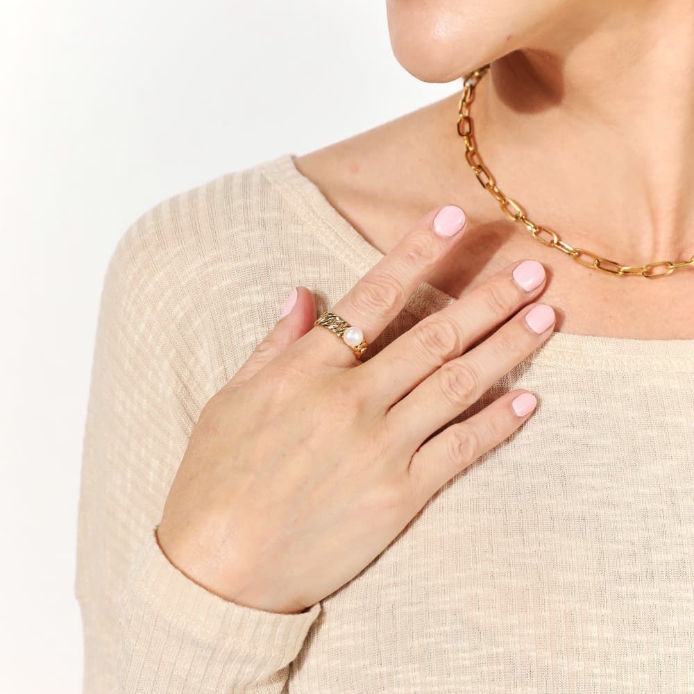 🌟NEW, CHIC**- Adored Pearl Stainless Steel Open Ring | OFFERS WELCOME - Picture 2 of 6
